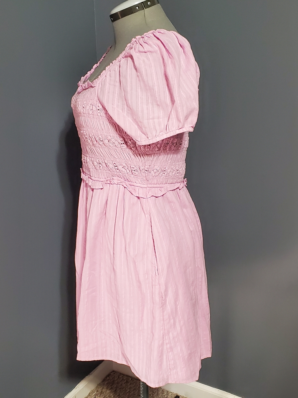 American Eagle Outfitters Light Pink Lavender Smocked Short Peasant Dress Sz L - Picture 2 of 7